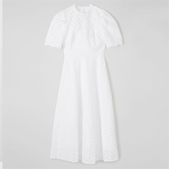 L.K. Bennett Honor White Cotton Broderie Anglaise Dress